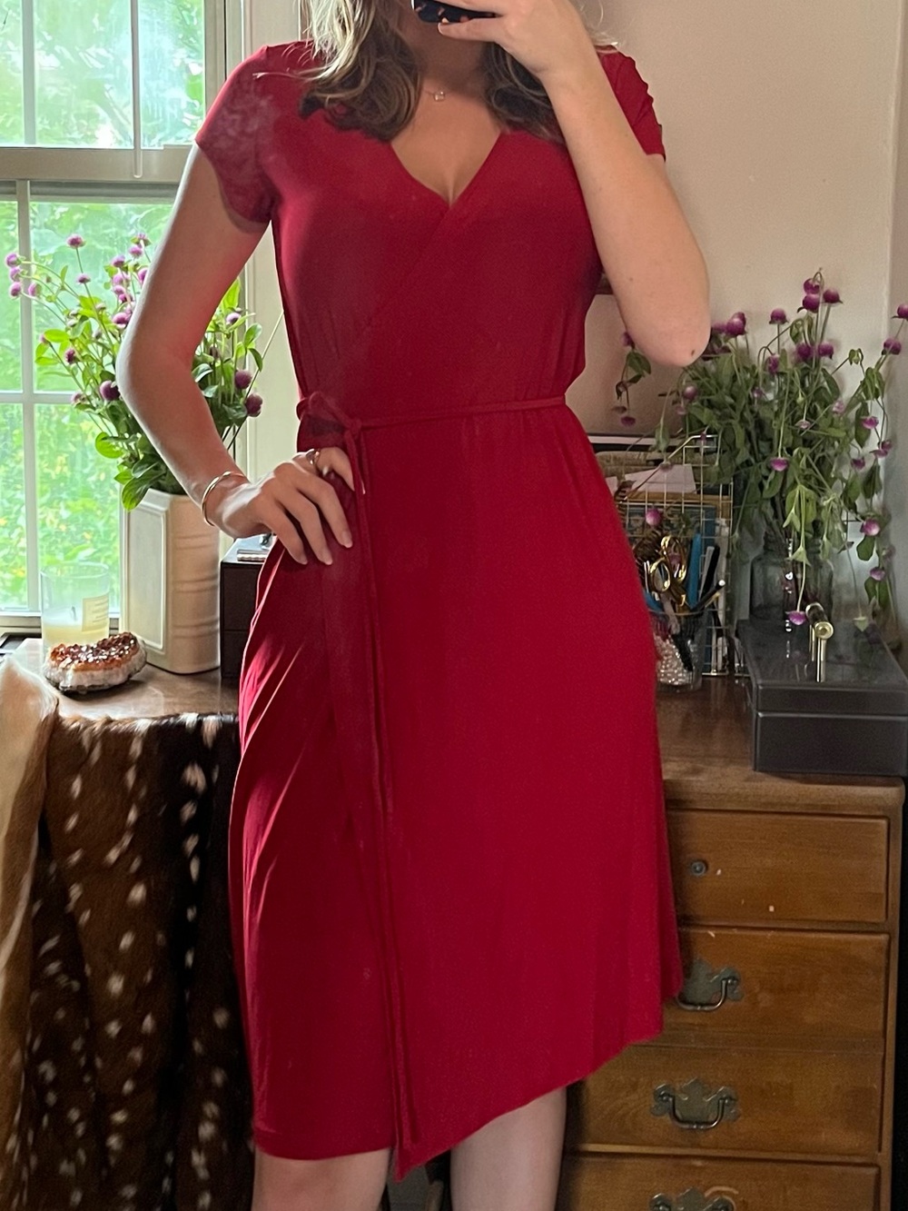 Red wrap dress